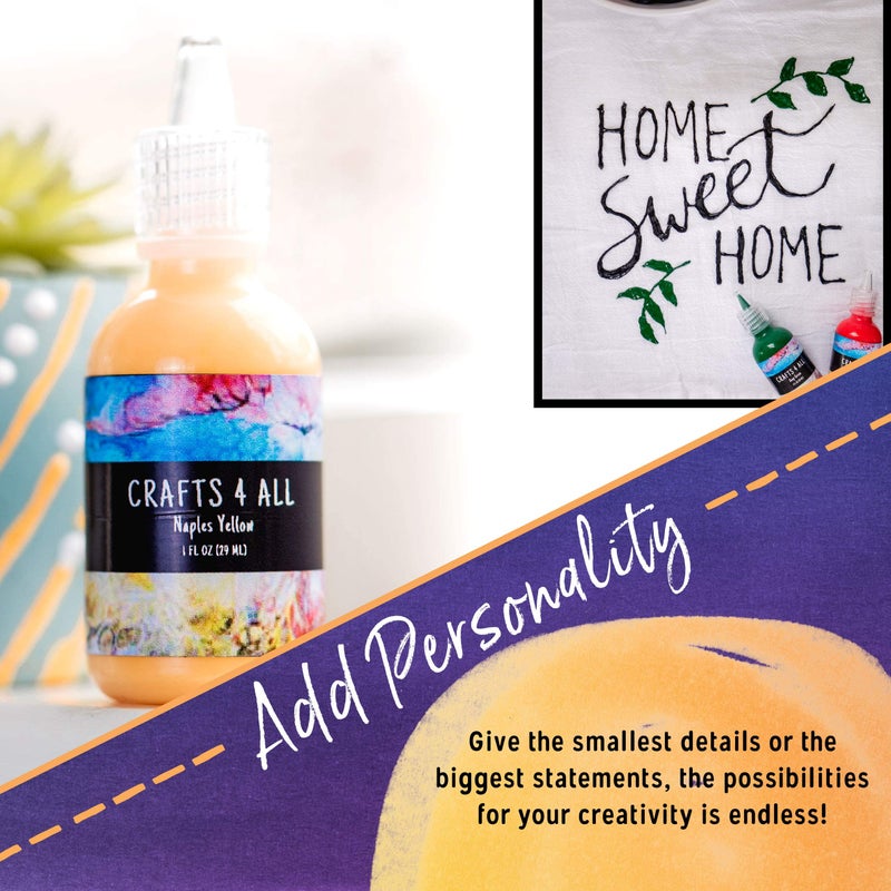 Crafts 4 ALL مجموعة دهانات الأقمشة من Crafts 4 All - عبوة من 24 دهان دائم، دهانات ثلاثية الأبعاد متنوعة لتزيين الملابس، الأحذية، القماش، الخشب والورق - فرش مشمولة - مستلزمات فنية - Image 5